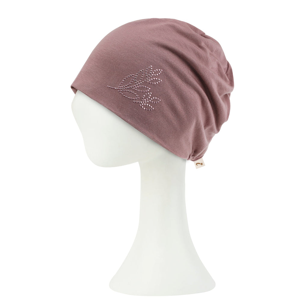 Tencel Lyocell Leaves Rhinestone Chemo Beanie Ultra Soft Head Sleep Hat