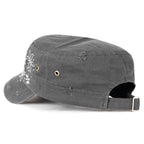 Crystal Gemstone Stud Flower Vintage Cotton Military Army Hat Cadet Cap