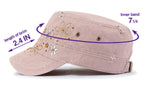 Crystal Gemstone Stud Flower Vintage Cotton Military Army Hat Cadet Cap