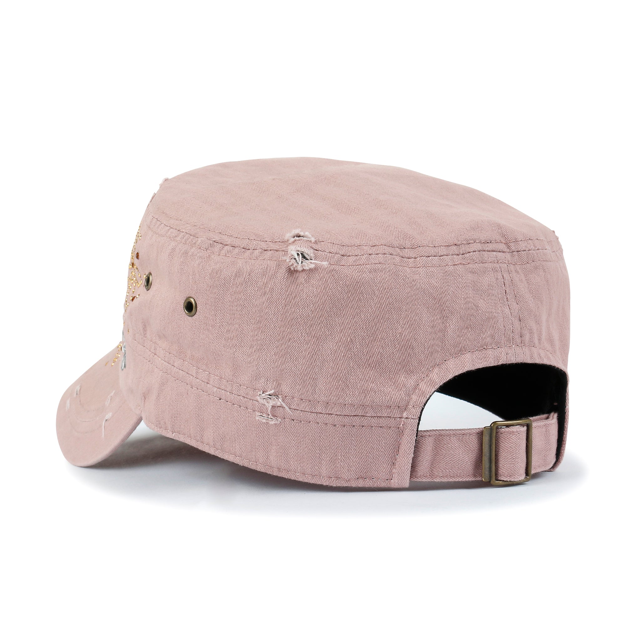 Crystal Gemstone Stud Flower Vintage Cotton Military Army Hat Cadet Cap