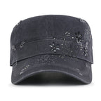 Crystal Gemstone Stud Flower Vintage Cotton Military Army Hat Cadet Cap