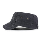 Crystal Gemstone Stud Flower Vintage Cotton Military Army Hat Cadet Cap