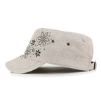 Crystal Gemstone Stud Flower Vintage Cotton Military Army Hat Cadet Cap