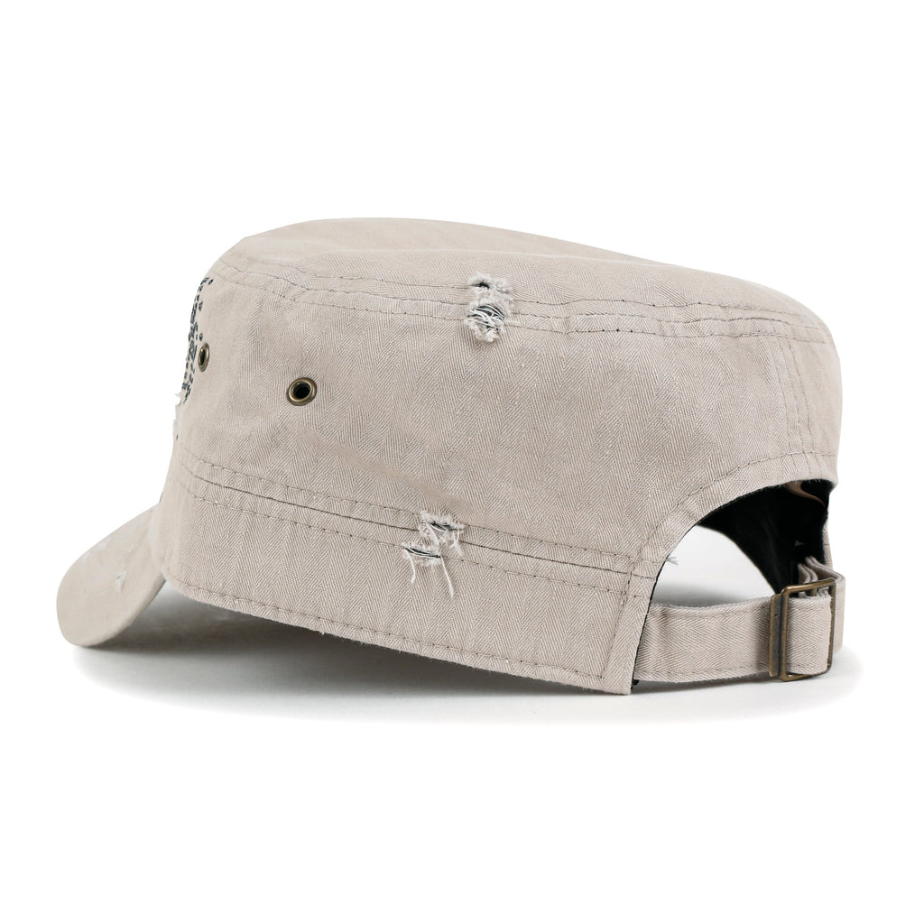 Crystal Gemstone Stud Flower Vintage Cotton Military Army Hat Cadet Cap