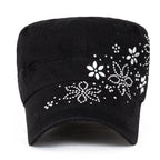 Crystal Gemstone Stud Flower Vintage Cotton Military Army Hat Cadet Cap