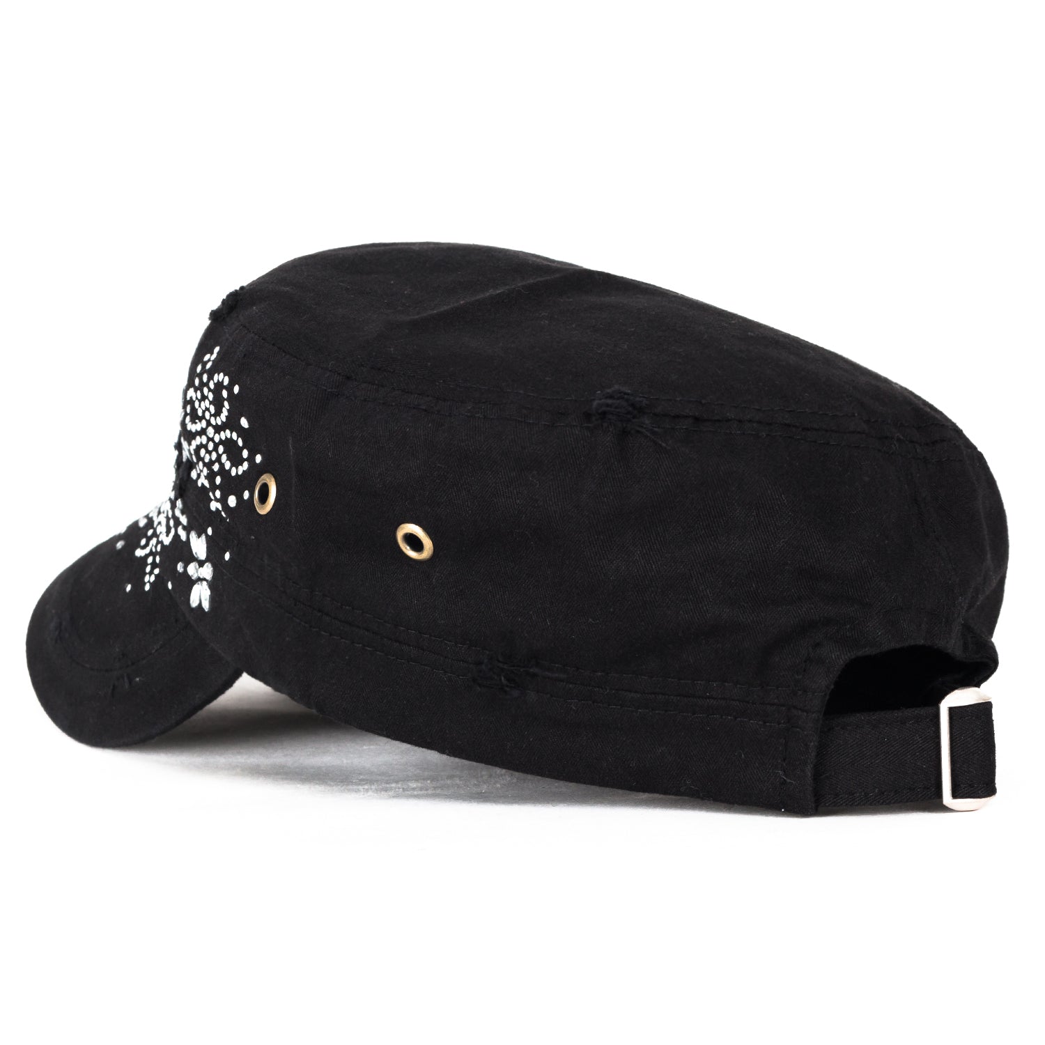 Crystal Gemstone Stud Flower Vintage Cotton Military Army Hat Cadet Cap