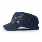Crystal / Black Gemstone Flower Vintage Military Army Hat Cadet Cap