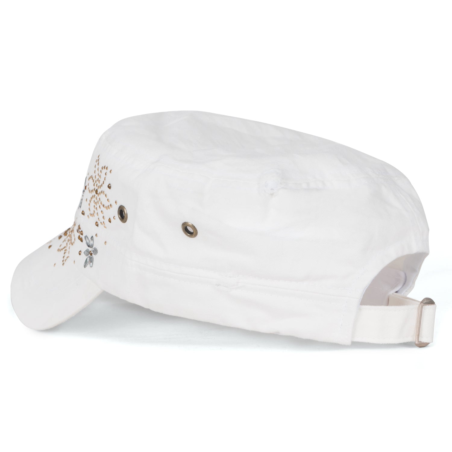 Crystal Gemstone Stud Flower Vintage Cotton Military Army Hat Cadet Cap