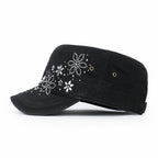 Crystal / Black Gemstone Flower Vintage Military Army Hat Cadet Cap