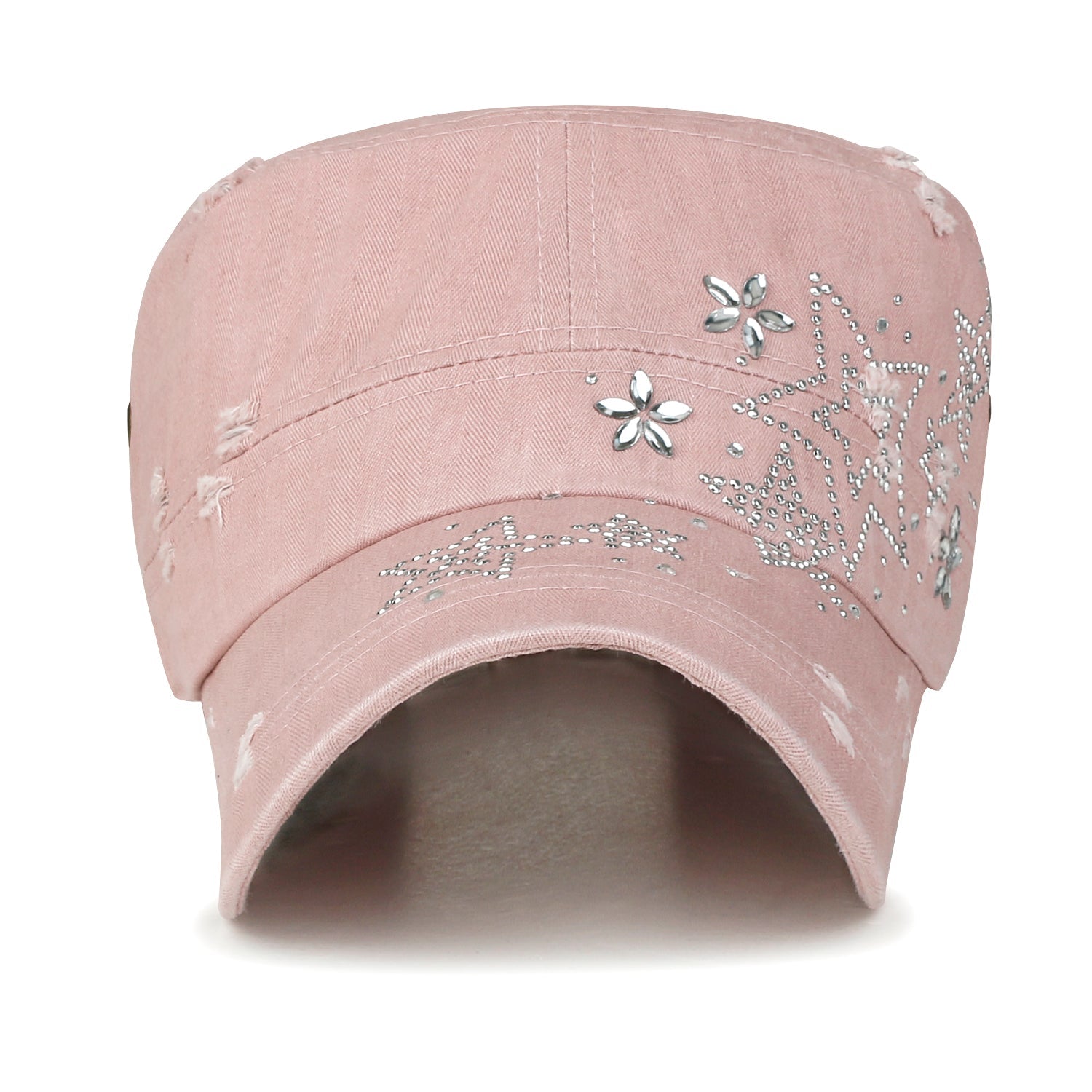 Crystal Gemstone Stud Flower Vintage Cotton Military Army Hat Cadet Cap