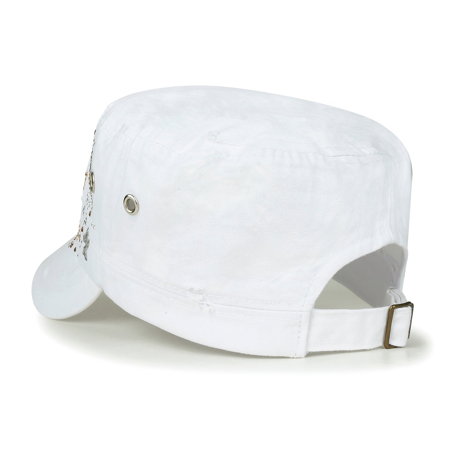 Crystal Gemstone Stud Flower Vintage Cotton Military Army Hat Cadet Cap