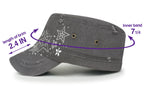 Crystal Gemstone Stud Flower Vintage Cotton Military Army Hat Cadet Cap