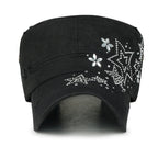 Crystal Gemstone Stud Flower Vintage Cotton Military Army Hat Cadet Cap