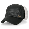 Women Faux Leather Military Army Hat Sherpa Earflaps Flexfit Cadet Cap
