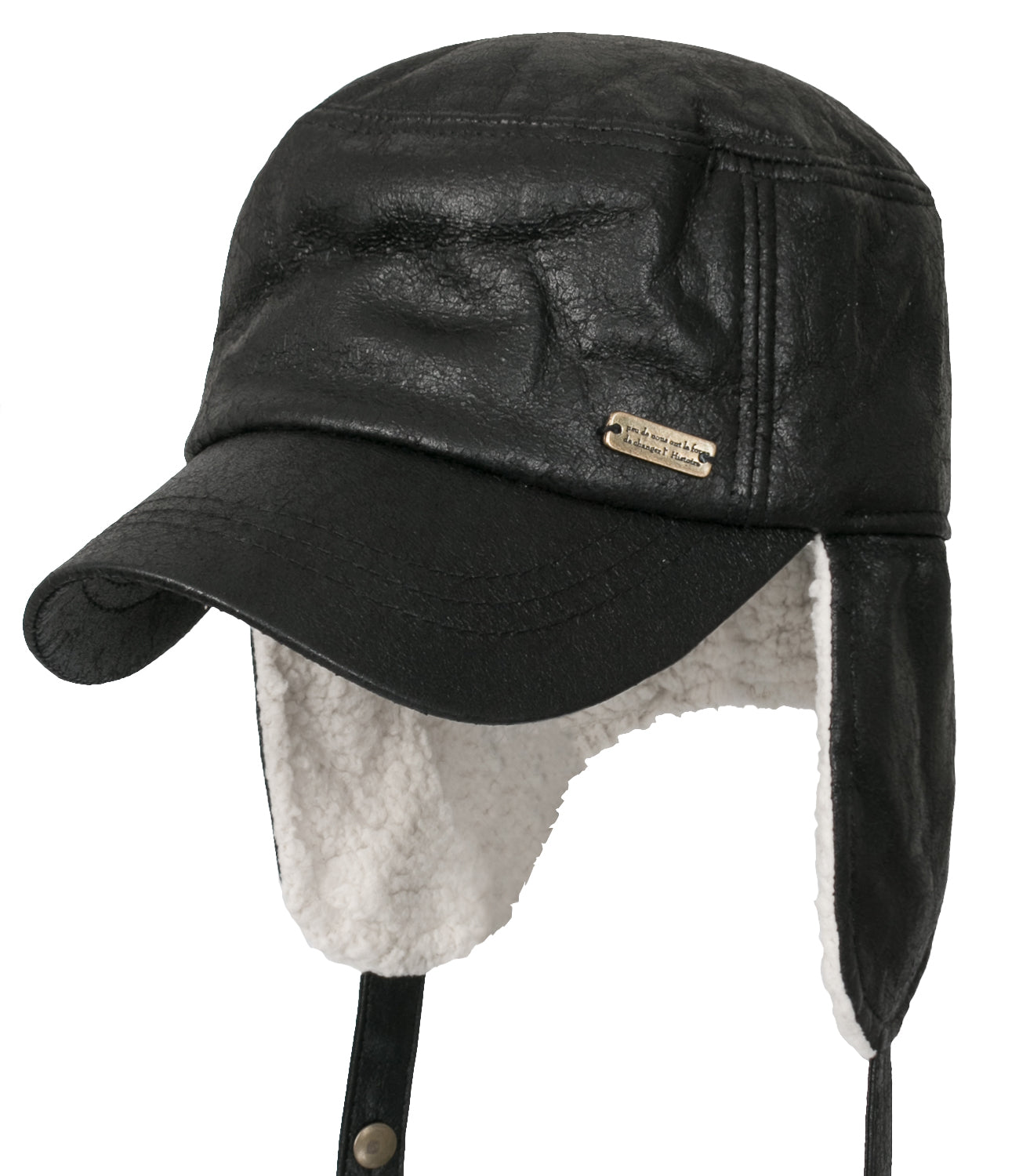Women Faux Leather Military Army Hat Sherpa Earflaps Flexfit Cadet Cap