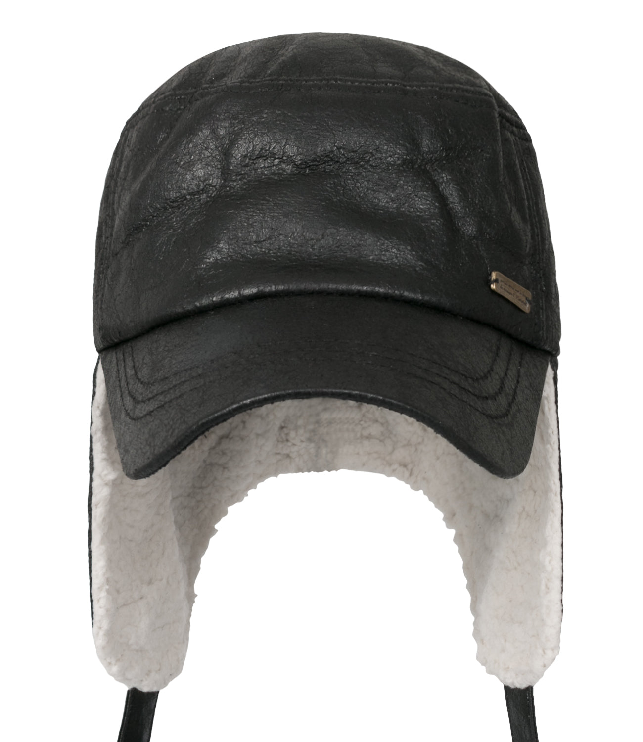 Women Faux Leather Military Army Hat Sherpa Earflaps Flexfit Cadet Cap