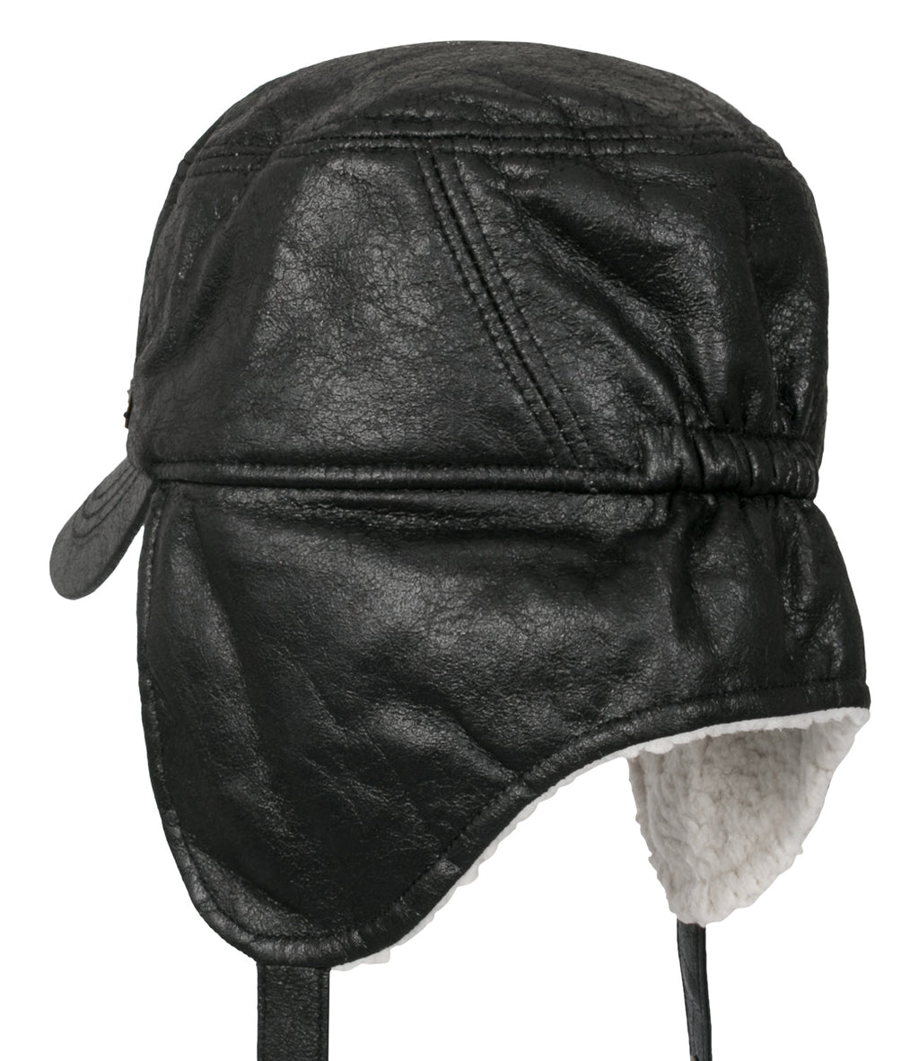 Women Faux Leather Military Army Hat Sherpa Earflaps Flexfit Cadet Cap