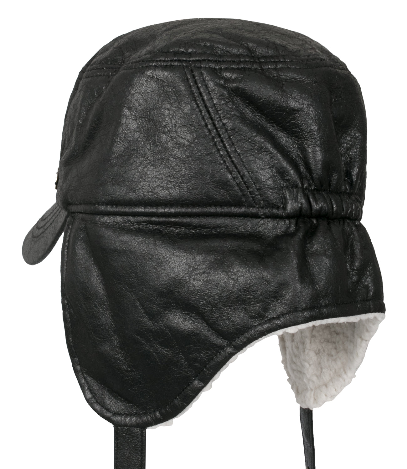 Women Faux Leather Military Army Hat Sherpa Earflaps Flexfit Cadet Cap