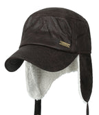 Women Faux Leather Military Army Hat Sherpa Earflaps Flexfit Cadet Cap