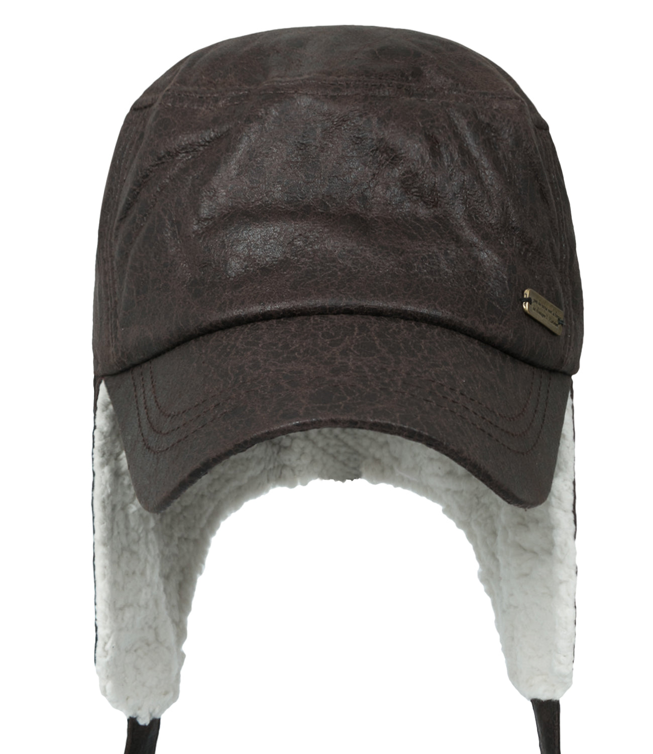 Women Faux Leather Military Army Hat Sherpa Earflaps Flexfit Cadet Cap