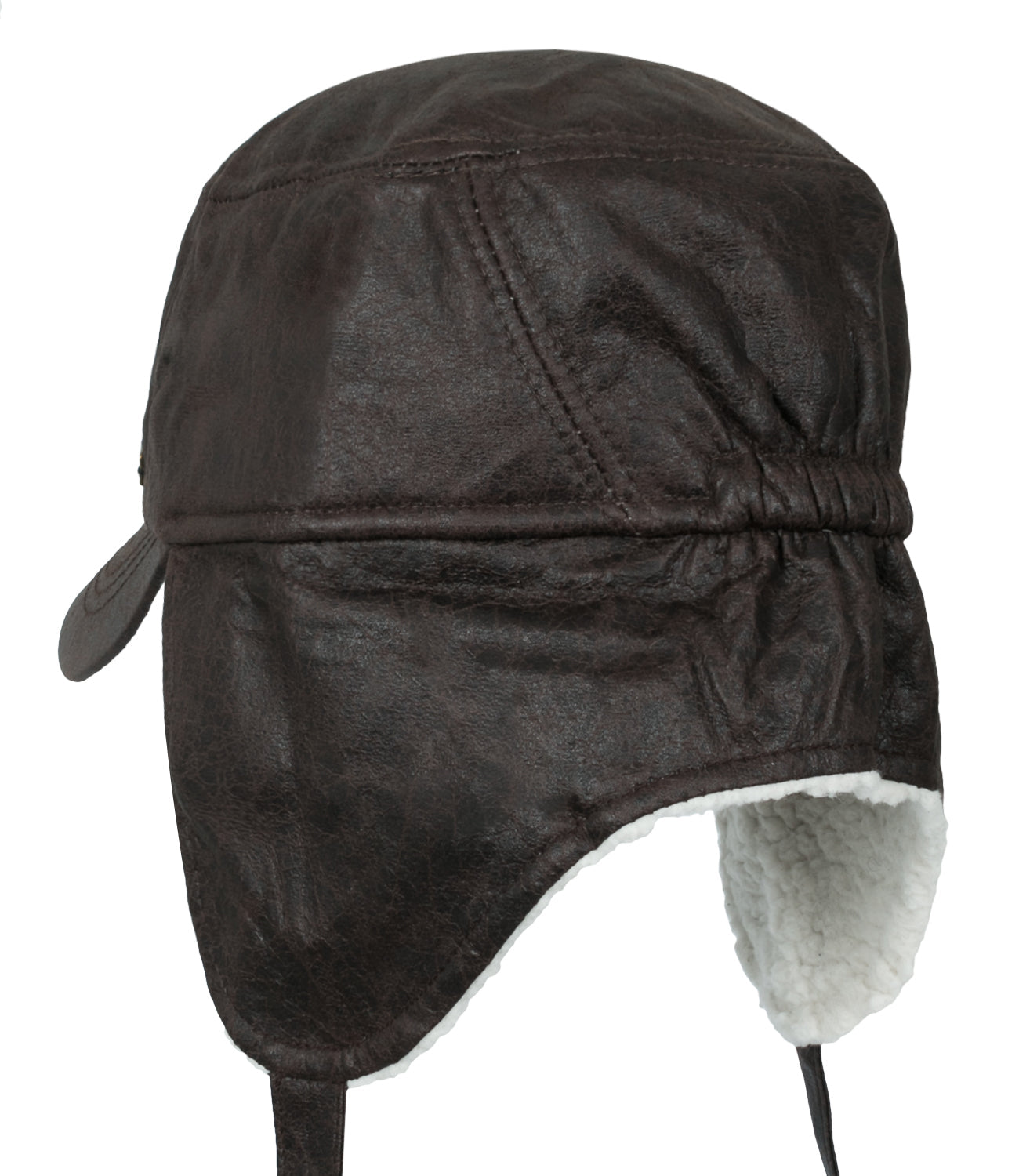 Women Faux Leather Military Army Hat Sherpa Earflaps Flexfit Cadet Cap
