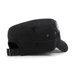 Vintage Distressed Cotton Army Hat Heart Shape Rhinestone Cadet Cap