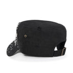 Vintage Distressed Cotton Army Hat Star Shape Rhinestone Cadet Cap