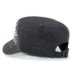 Vintage Distressed Cotton Army Hat Star Shape Rhinestone Cadet Cap