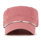 Vintage Distressed Rhineston Lined Cadet Cap Cotton Army Hat
