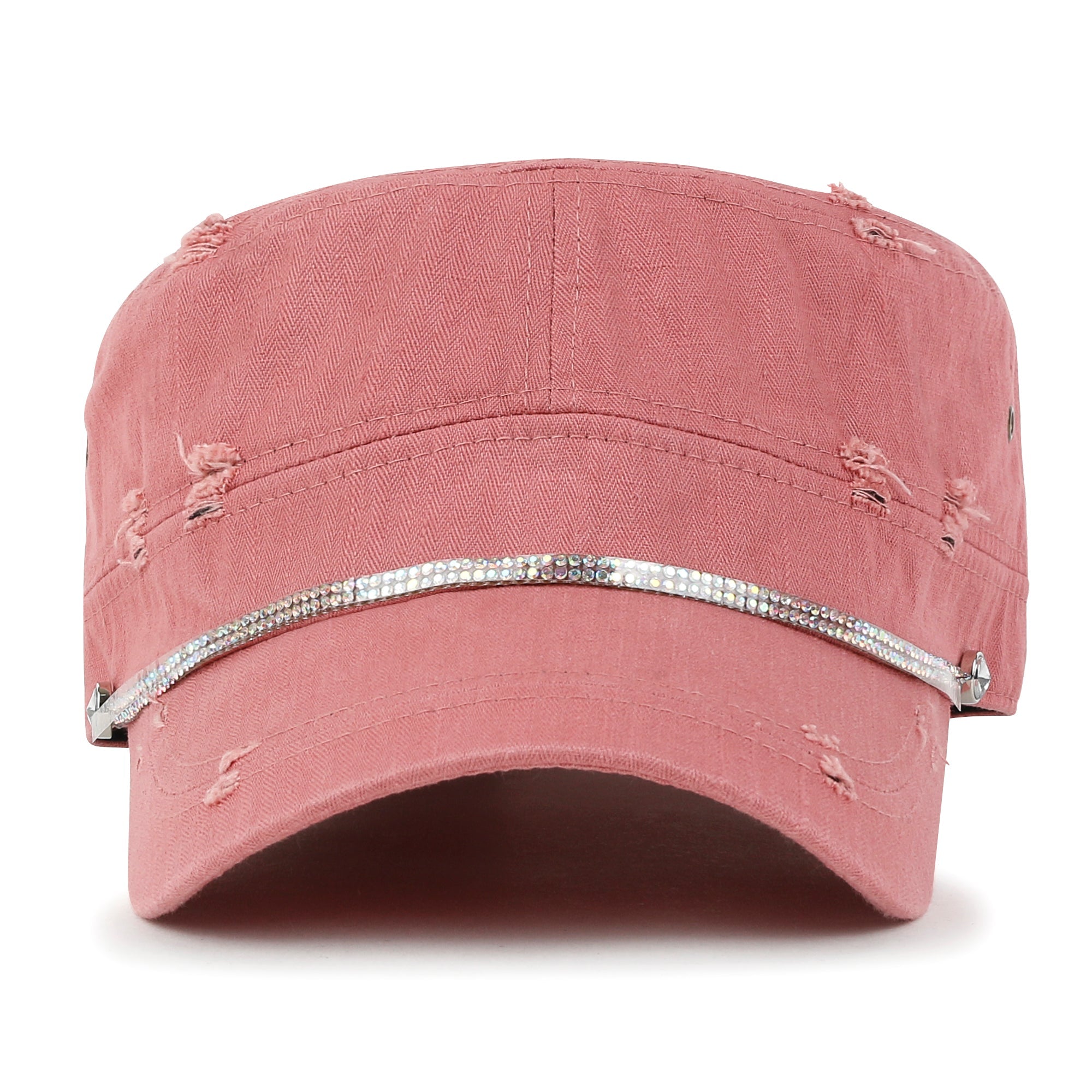 Vintage Distressed Rhineston Lined Cadet Cap Cotton Army Hat