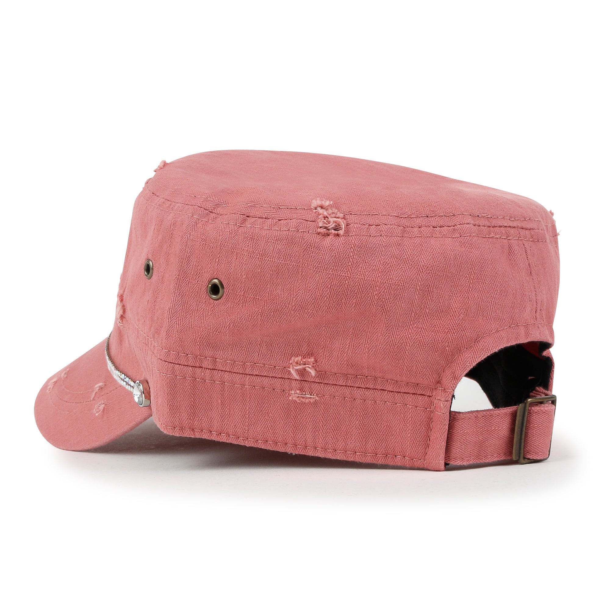 Vintage Distressed Rhineston Lined Cadet Cap Cotton Army Hat