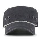 Vintage Distressed Rhineston Lined Cadet Cap Cotton Army Hat