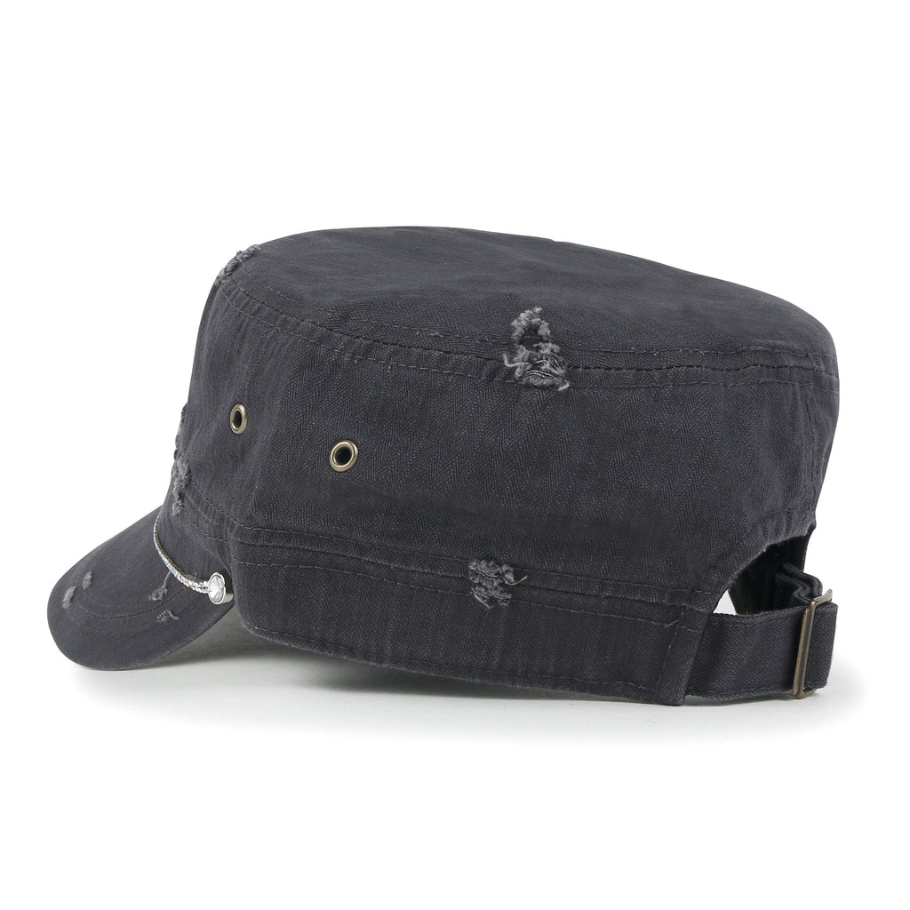 Vintage Distressed Rhineston Lined Cadet Cap Cotton Army Hat