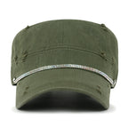 Vintage Distressed Rhineston Lined Cadet Cap Cotton Army Hat