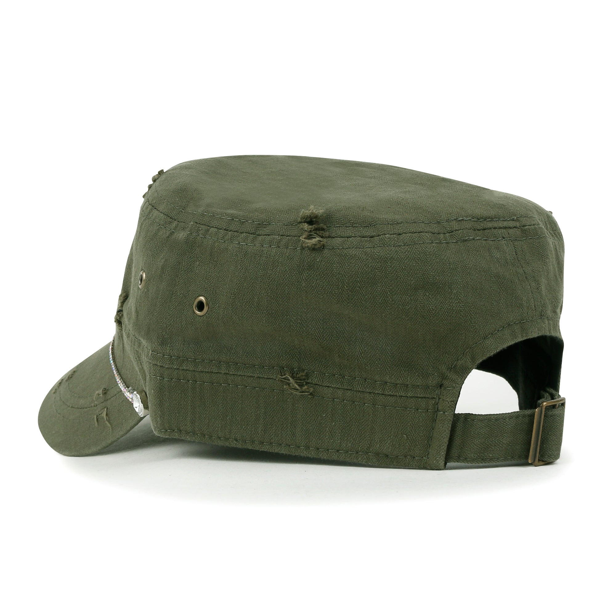 Vintage Distressed Rhineston Lined Cadet Cap Cotton Army Hat