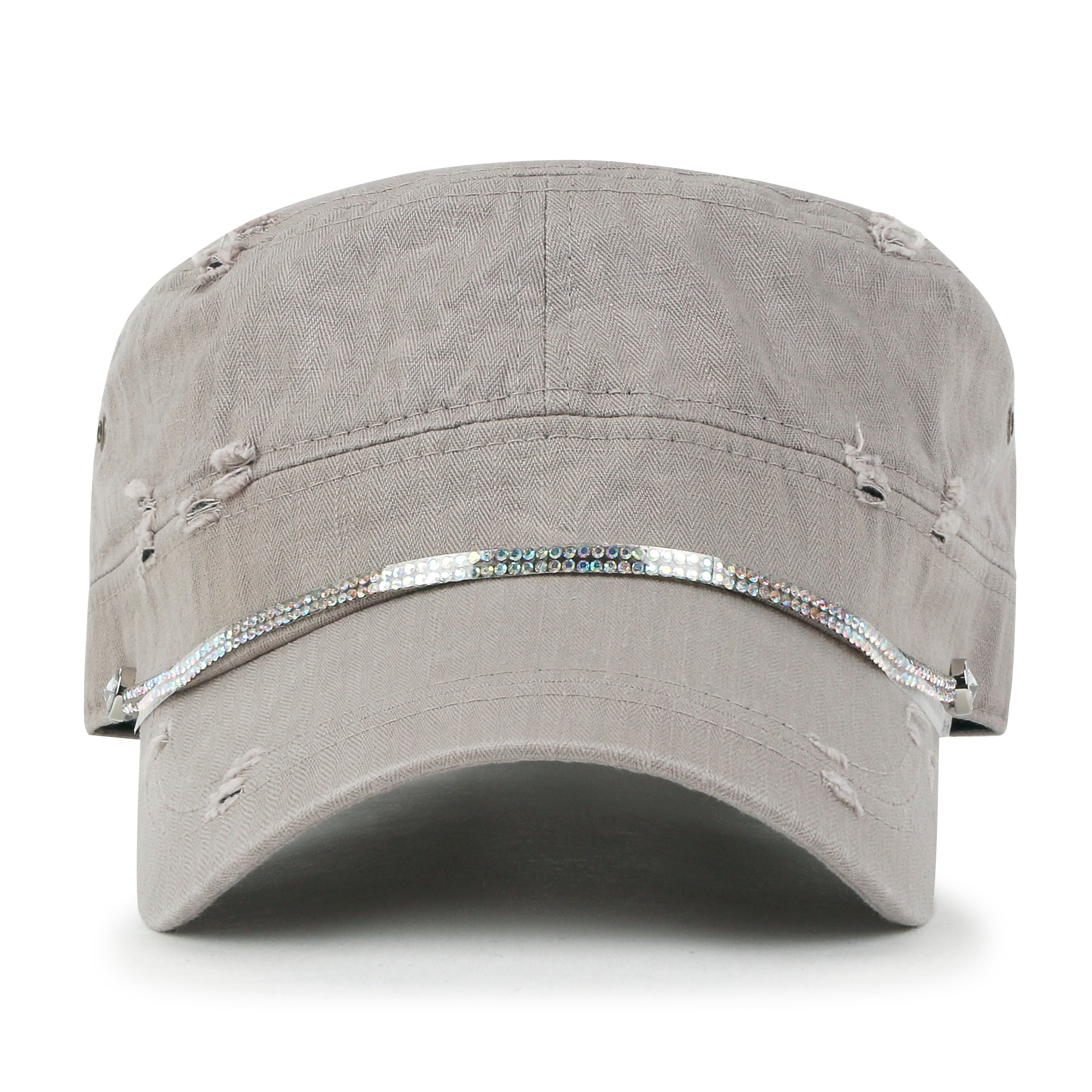 Vintage Distressed Rhineston Lined Cadet Cap Cotton Army Hat