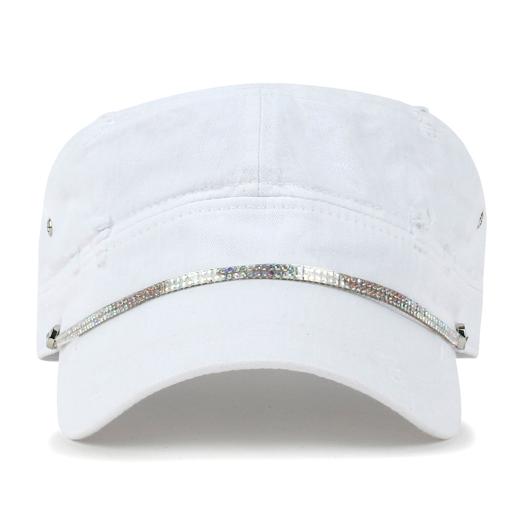 Vintage Distressed Rhineston Lined Cadet Cap Cotton Army Hat