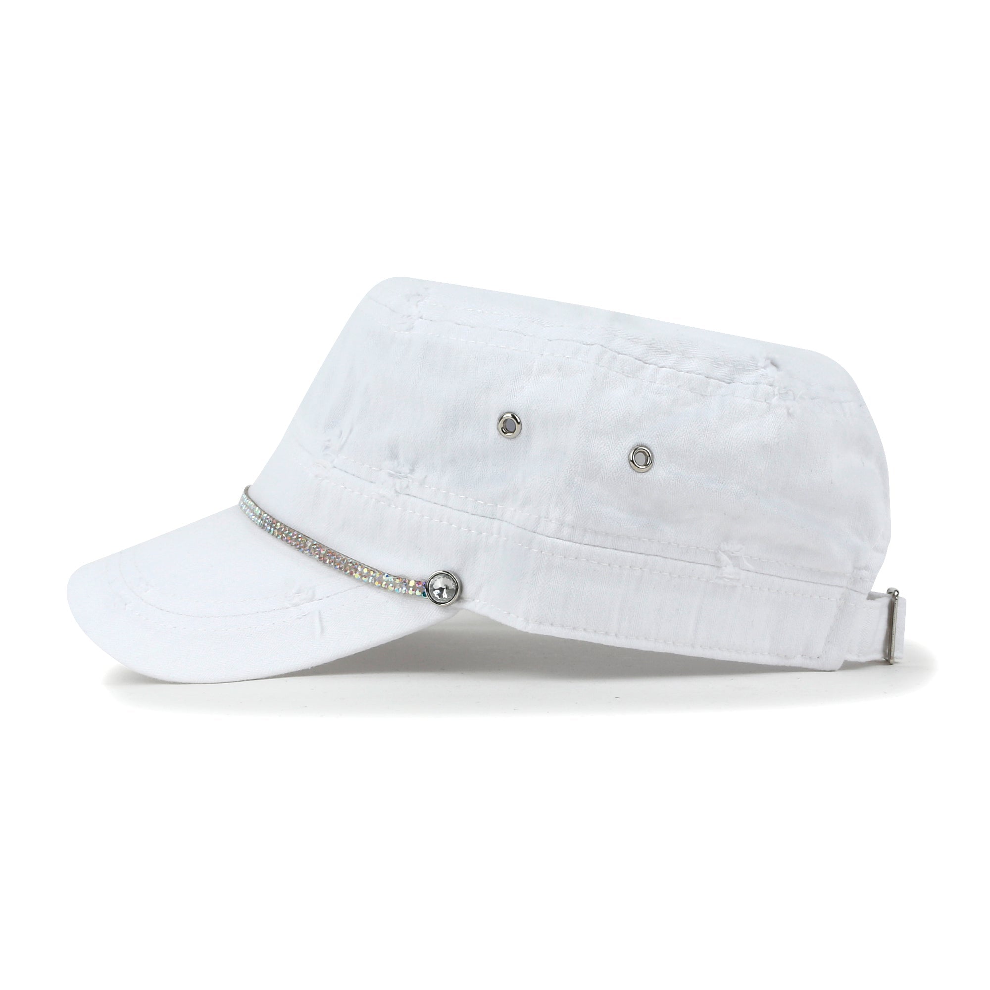 Vintage Distressed Rhineston Lined Cadet Cap Cotton Army Hat