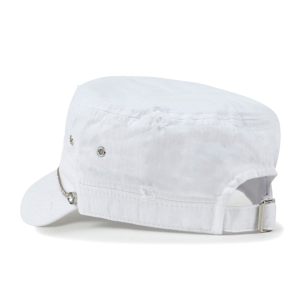 Vintage Distressed Rhineston Lined Cadet Cap Cotton Army Hat