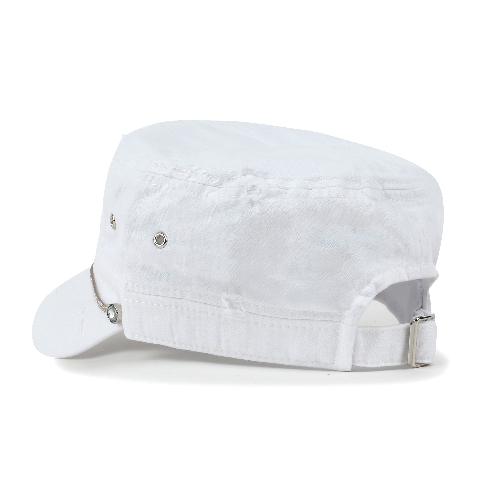 Vintage Distressed Rhineston Lined Cadet Cap Cotton Army Hat