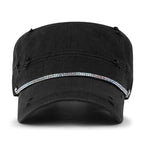 Vintage Distressed Rhineston Lined Cadet Cap Cotton Army Hat