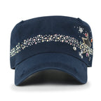 Vintage Distressed Star Spangle Cotton Army Hat Rhinestone Cadet Cap