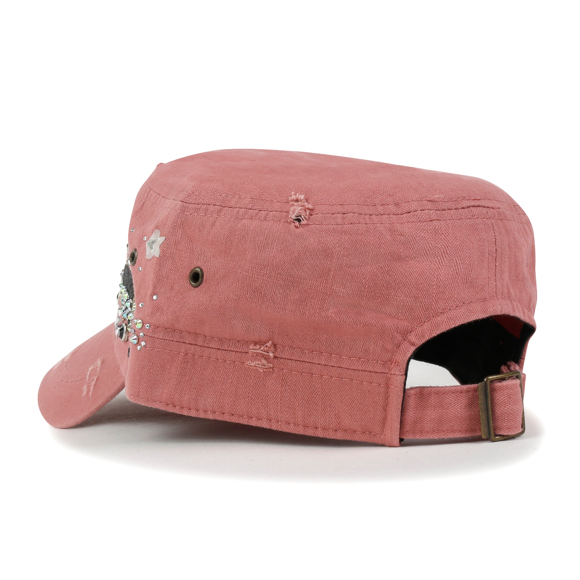Vintage Distressed Star Spangle Cotton Army Hat Rhinestone Cadet Cap