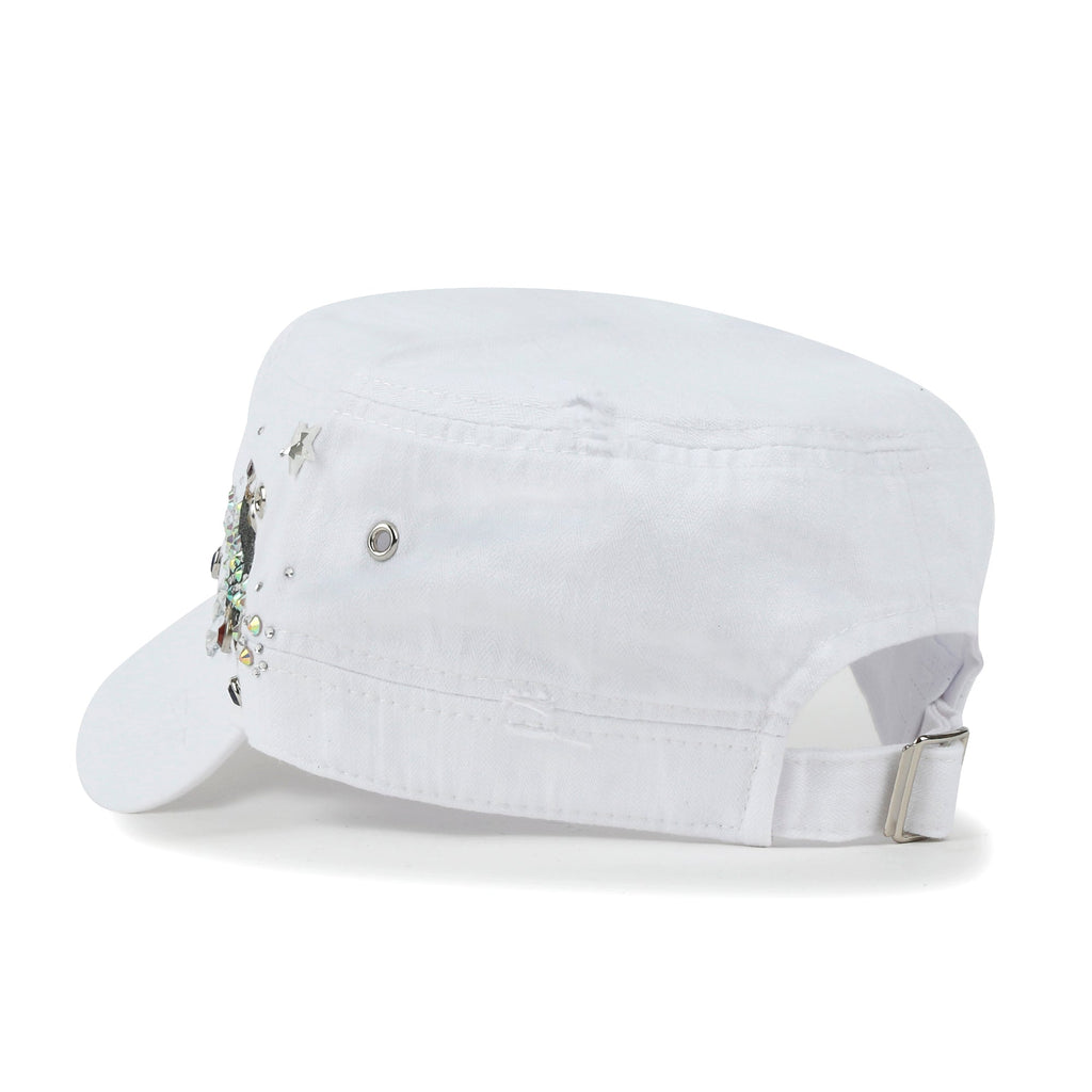 Vintage Distressed Star Spangle Cotton Army Hat Rhinestone Cadet Cap