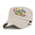 Flower Embroidery Cotton Military Army Hat Women Casual Cadet Cap