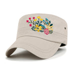 Flower Embroidery Cotton Military Army Hat Women Casual Cadet Cap