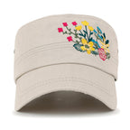 Flower Embroidery Cotton Military Army Hat Women Casual Cadet Cap