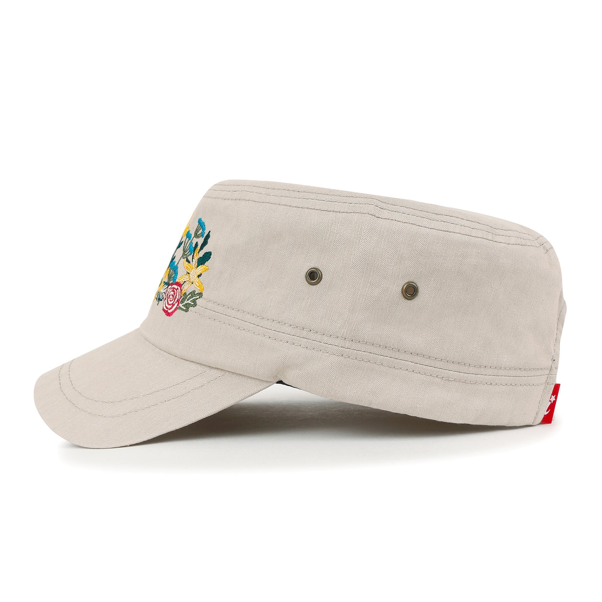 Flower Embroidery Cotton Military Army Hat Women Casual Cadet Cap