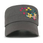Flower Embroidery Cotton Military Army Hat Women Casual Cadet Cap