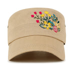 Flower Embroidery Cotton Military Army Hat Women Casual Cadet Cap